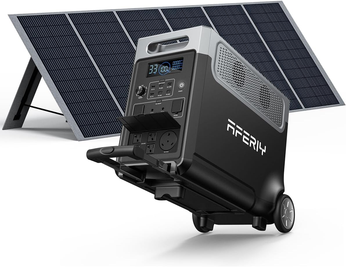 AFERIY Solar Generator 3840Wh Portable Power Station with 400W Solar Panel,LEP Battery,AC Output with 120V,3600W Solar Generator for Home Backup,Outdoor Camping,Camping, RV,Emergencies : Patio, Lawn & Garden - product photo