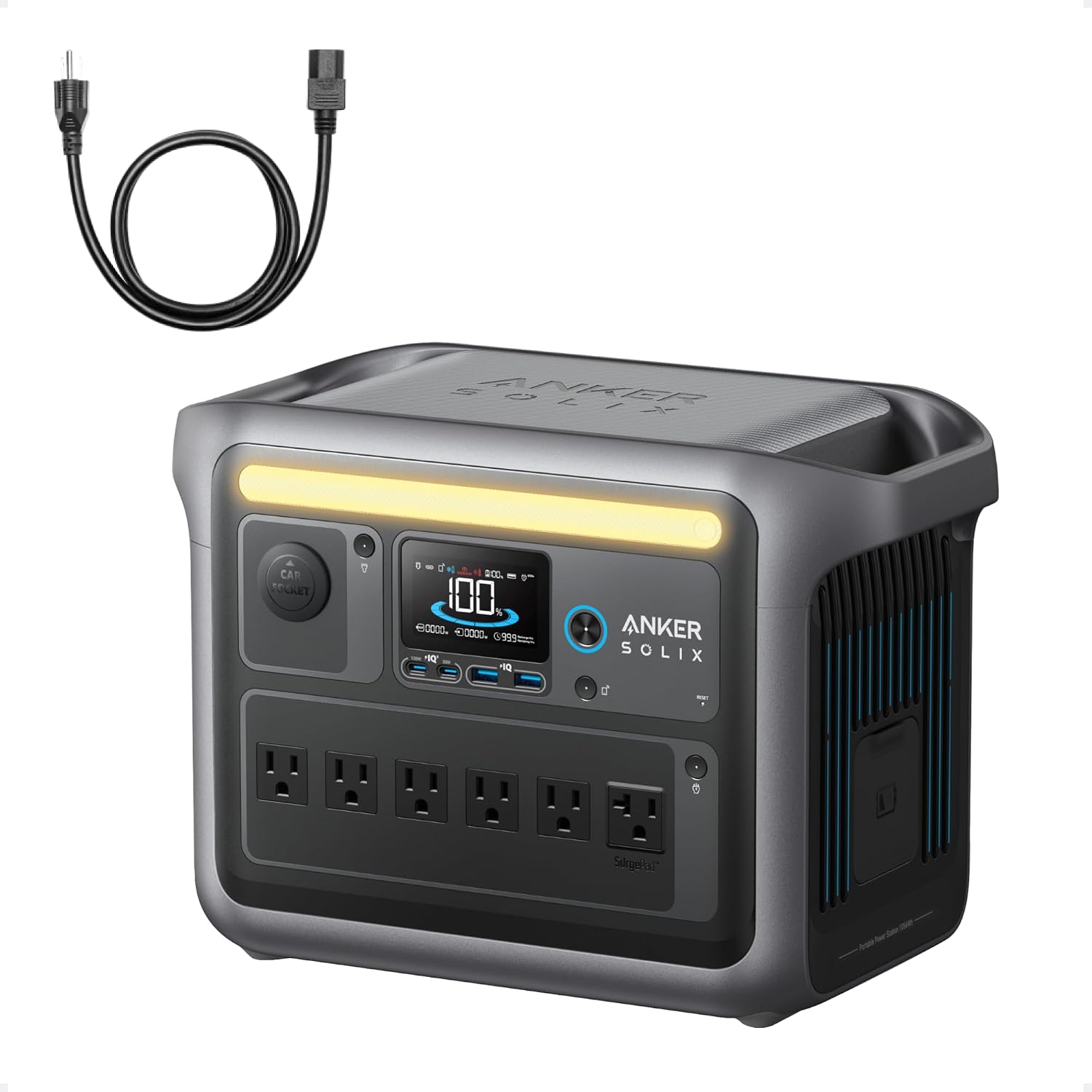 Anker SOLIX C1000 Portable Power Station with Car Charging Cable, 1,056Wh | Full Charge in 58 Min, 1,056Wh LiFePO4 Battery, 1,800W (Peak 2,400W) Solar Generator for Camping and Eme
