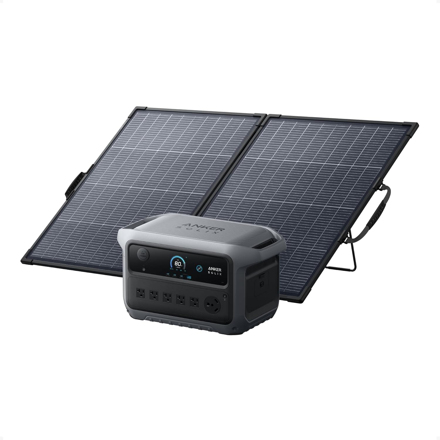 Anker SOLIX C2000 Gen2 Portable Power Station & 200W Bifacial Panel, 2048Wh | Bifacial Solar Panel, 2,400W (Peak 4,000W), 2,048Wh LFP Battery, 49-Min Full Charge, for Home, Outdoor, and Emergencies : Patio, Lawn & Garden - product photo