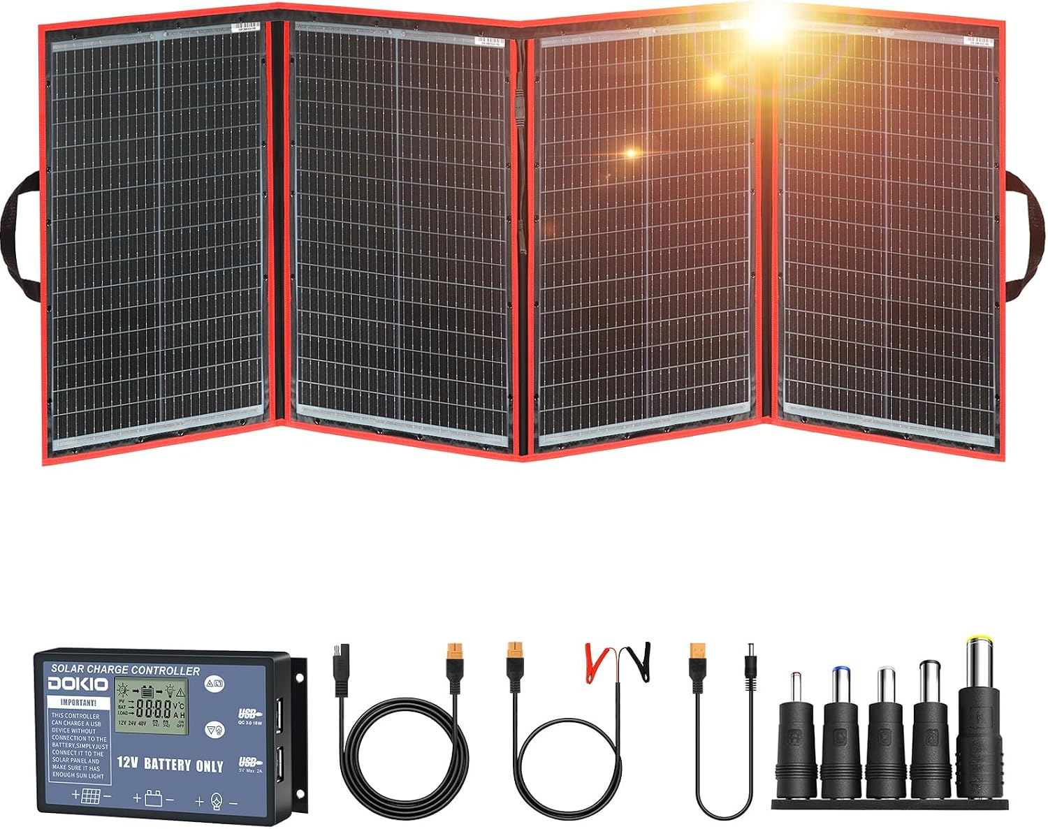 DOKIO 200W portable foldable solar panel kit for 12V batteries