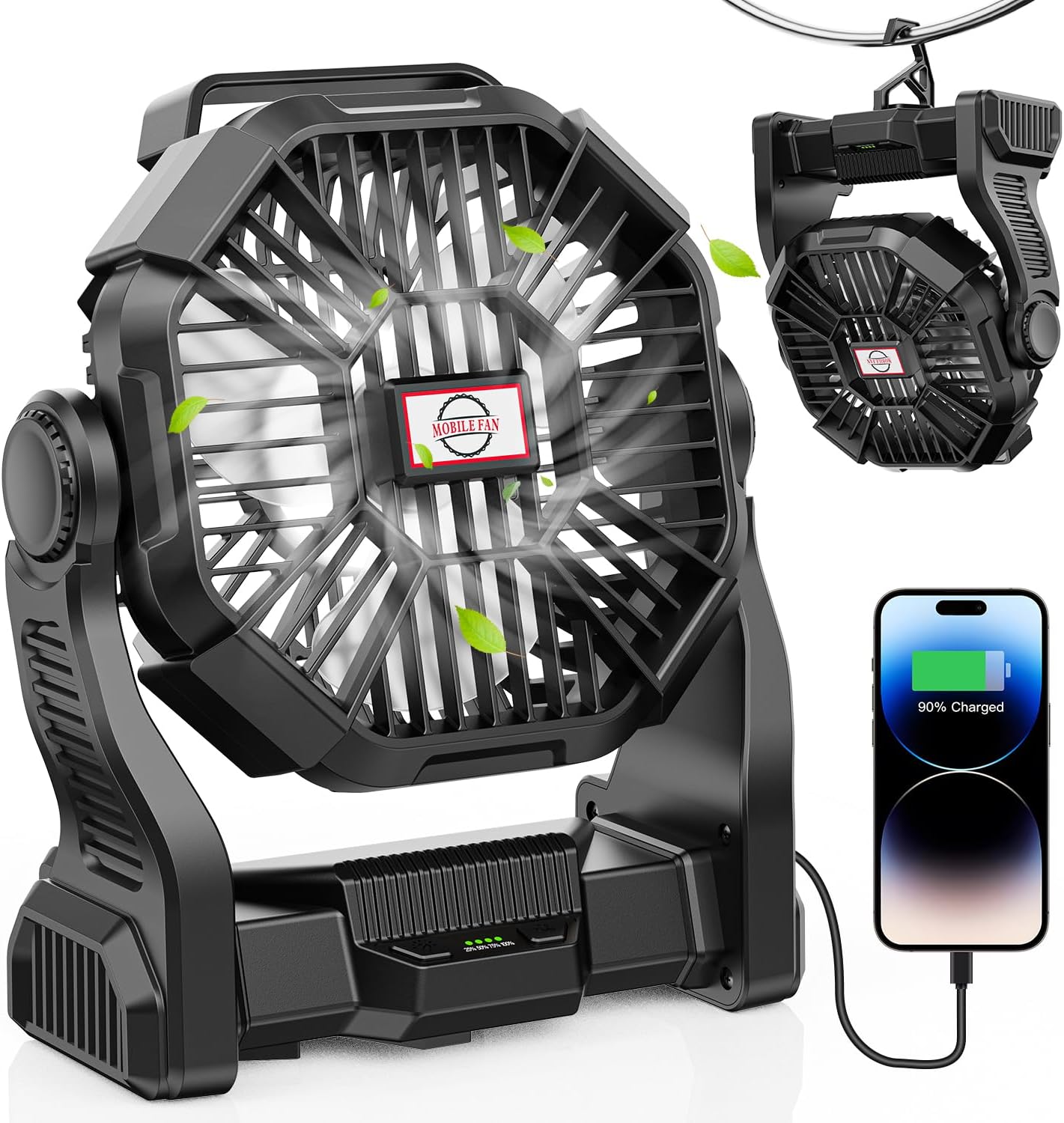 DOWILLDO Portable Battery Powered Camping Fan | with LED Light, Quiet, Battery Operated, Camping Gear for Travel, Tent, Beach, Car or Hurricane Power Outages : Home & Kitchen - product photo