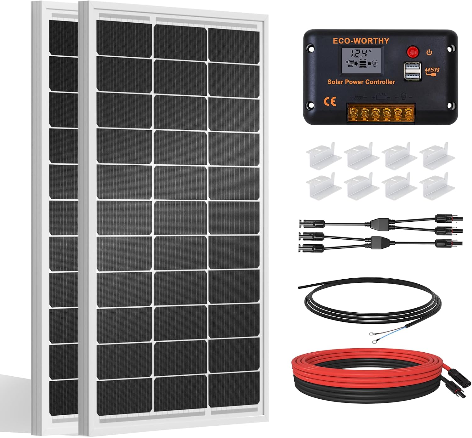 ECO-WORTHY 200W solar panel kit with 30A PWM charge controller and mounting hardware