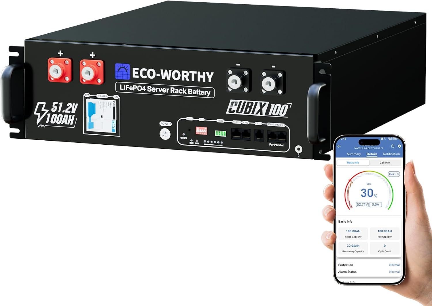 ECO-WORTHY Cubix100 48V 100Ah LiFePO4 server rack battery 5120Wh