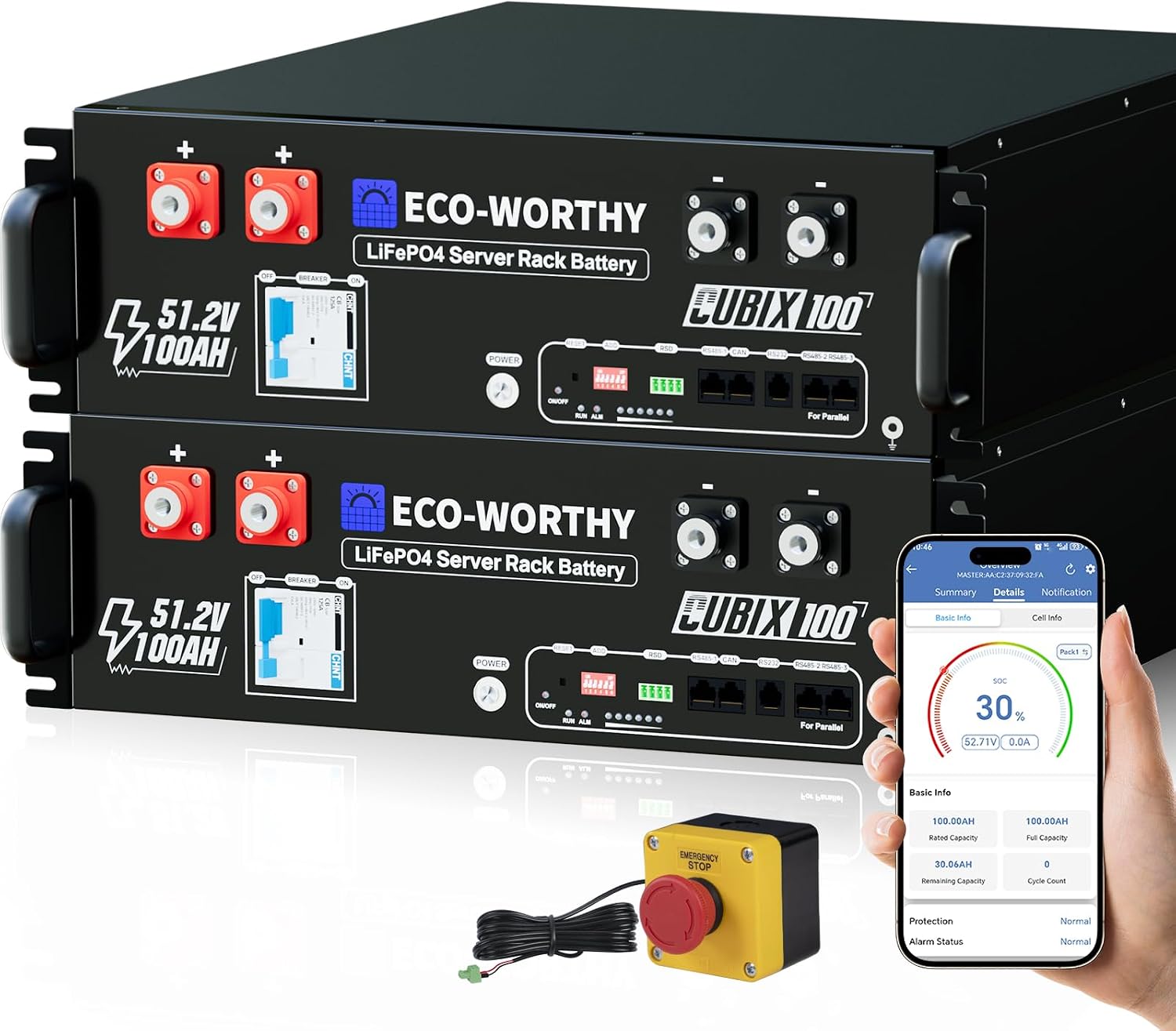 ECO-WORTHY Cubix100 48V 200Ah LiFePO4 server rack battery for solar storage