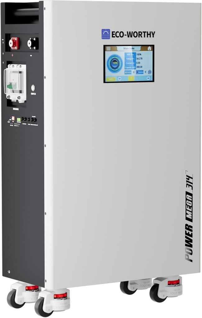 Amazon.com: ECO-WORTHY Powermega 48V 314Ah LiFePO4 Battery, UL1973 16.1kWh Energy | with Breakers, 200A Active Balancing BMS, Aerosol Fire Protection, 7" LCD and Bluetooth : Health & Household - product photo