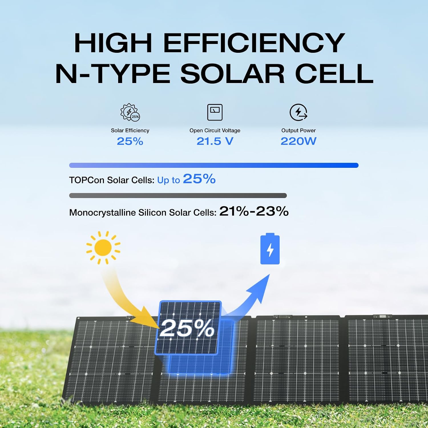 EF ECOFLOW 220W Portable Solar Panel, Bifacial Design, IP68 Waterproof | Up to 25% Conversion Efficiency N-Type Solar Cell, with Adjustable Kickstand, Foldable Bifacial Solar Panel for Camping RV : Patio, Lawn & Garden - alternate view
