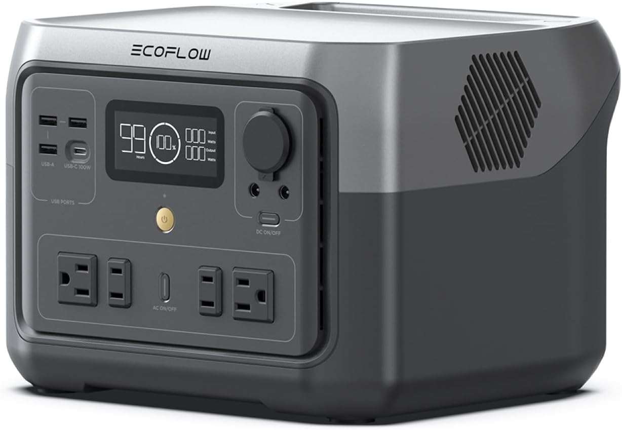 EF ECOFLOW Portable Power Station River 2 Max 500, 499Wh LiFePO4 Battery | 1 Hour Fast Charging, Up to 1000W Output Solar Generator (Solar Panel Optional) for Outdoor Camping/RVs/H