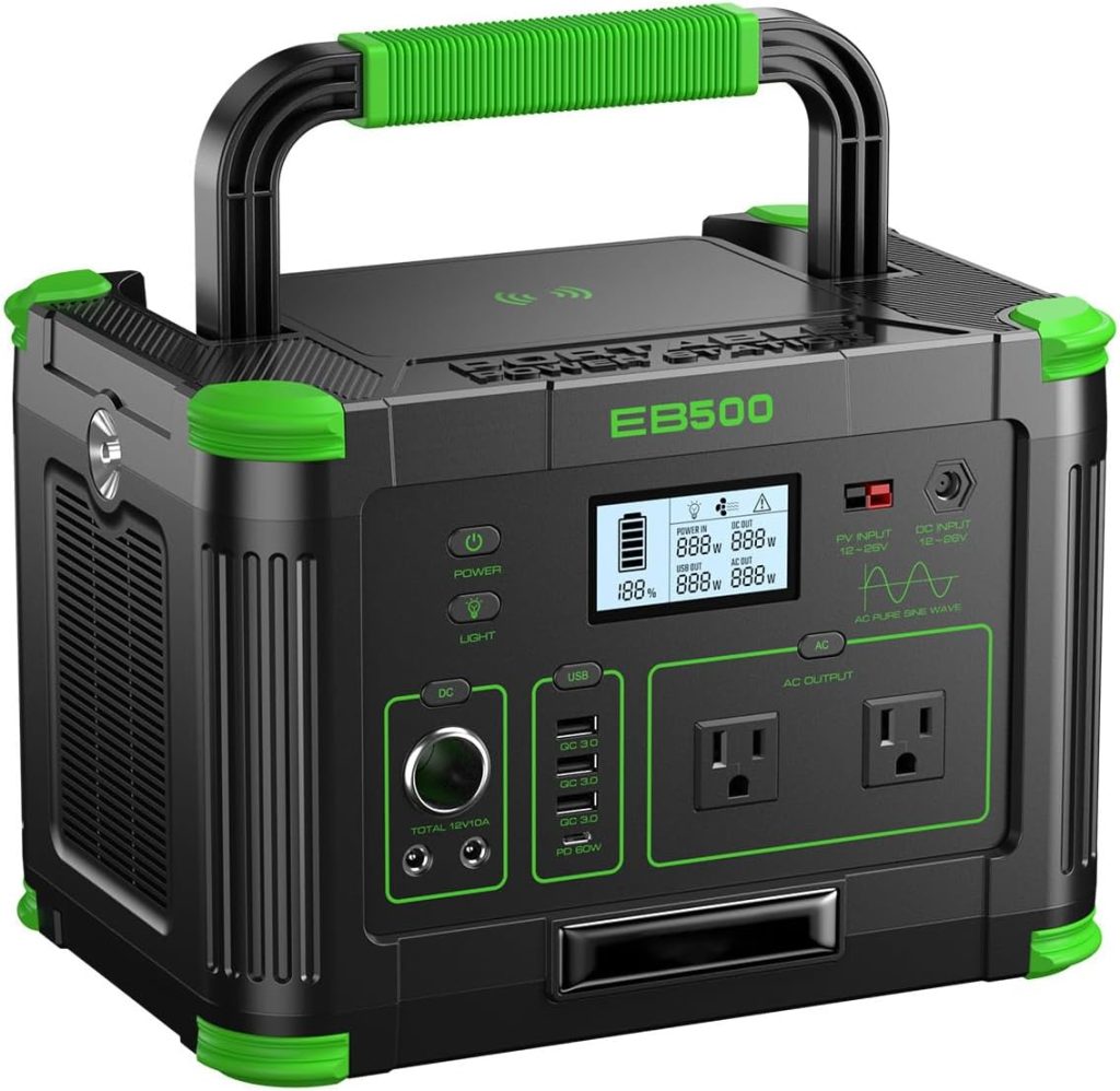 Amazon.com: Portable Power Station 500W (Peak 1000W), 519.48Wh Solar Generator Power | with 2AC 120V Outlets, USB-C PD 60W Fast Charging, 10 Ports including Wireless Charger for Camping, RV, Emergency, and Backup : Automotive - product photo
