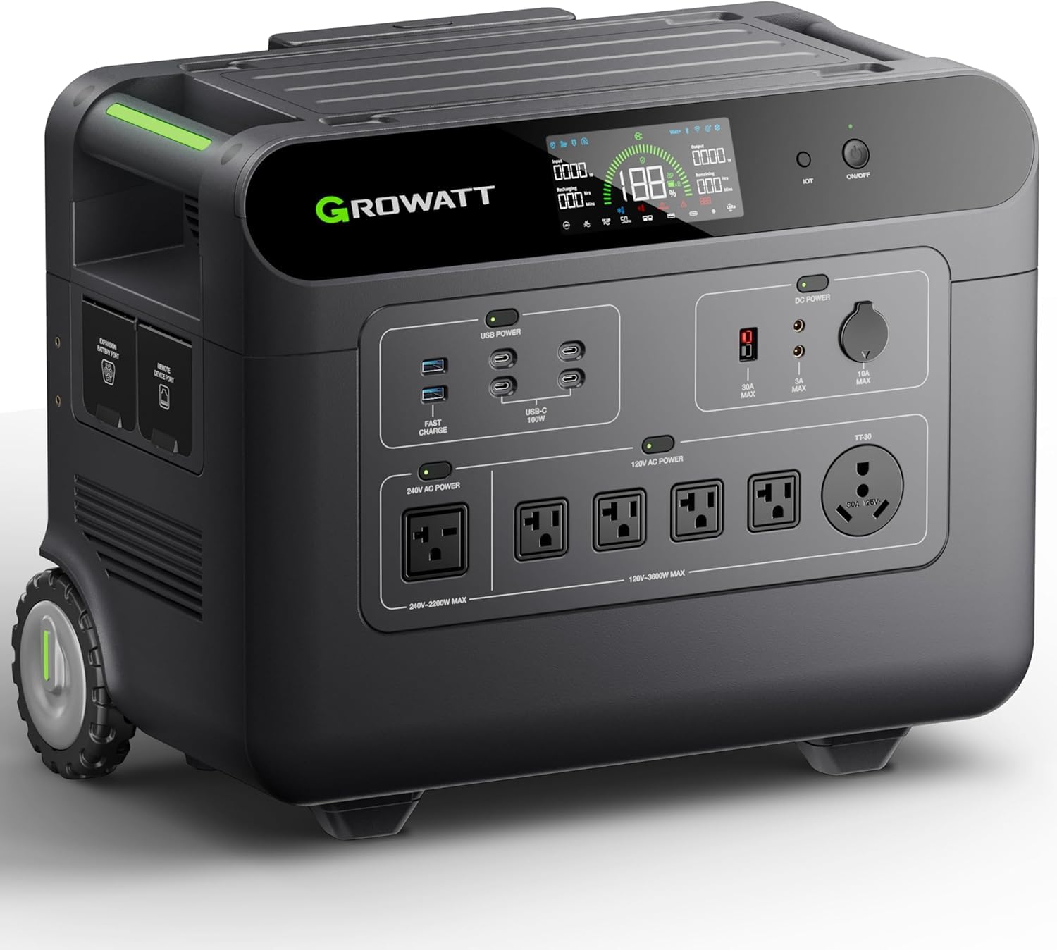 GROWATT HELIOS 3600 Portable Power Station, 3600Wh LFP Solar Generator | Expandable up to 36kWh capacity, 240V/7200W AC Output. Delivers steady electric power for whole house backu
