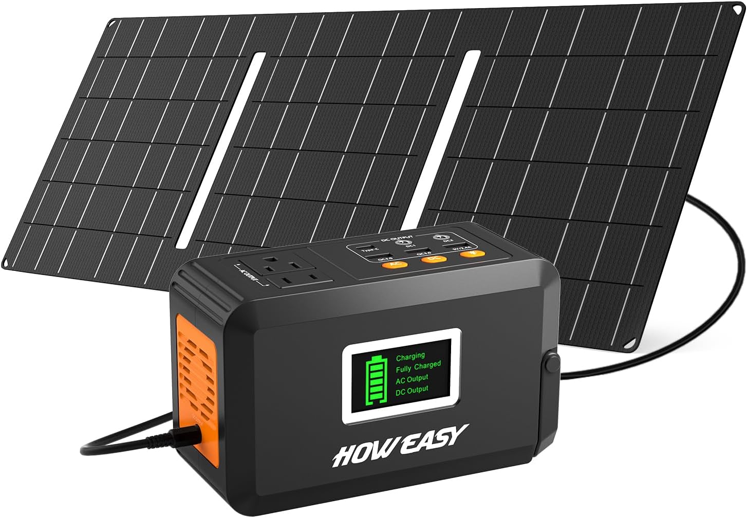 HOWEASY Solar Generator 120W,Portable Power Station with 30W Solar Panel | Power Bank with 110V AC Outlet for Camping, Home, Outdoor Emergency