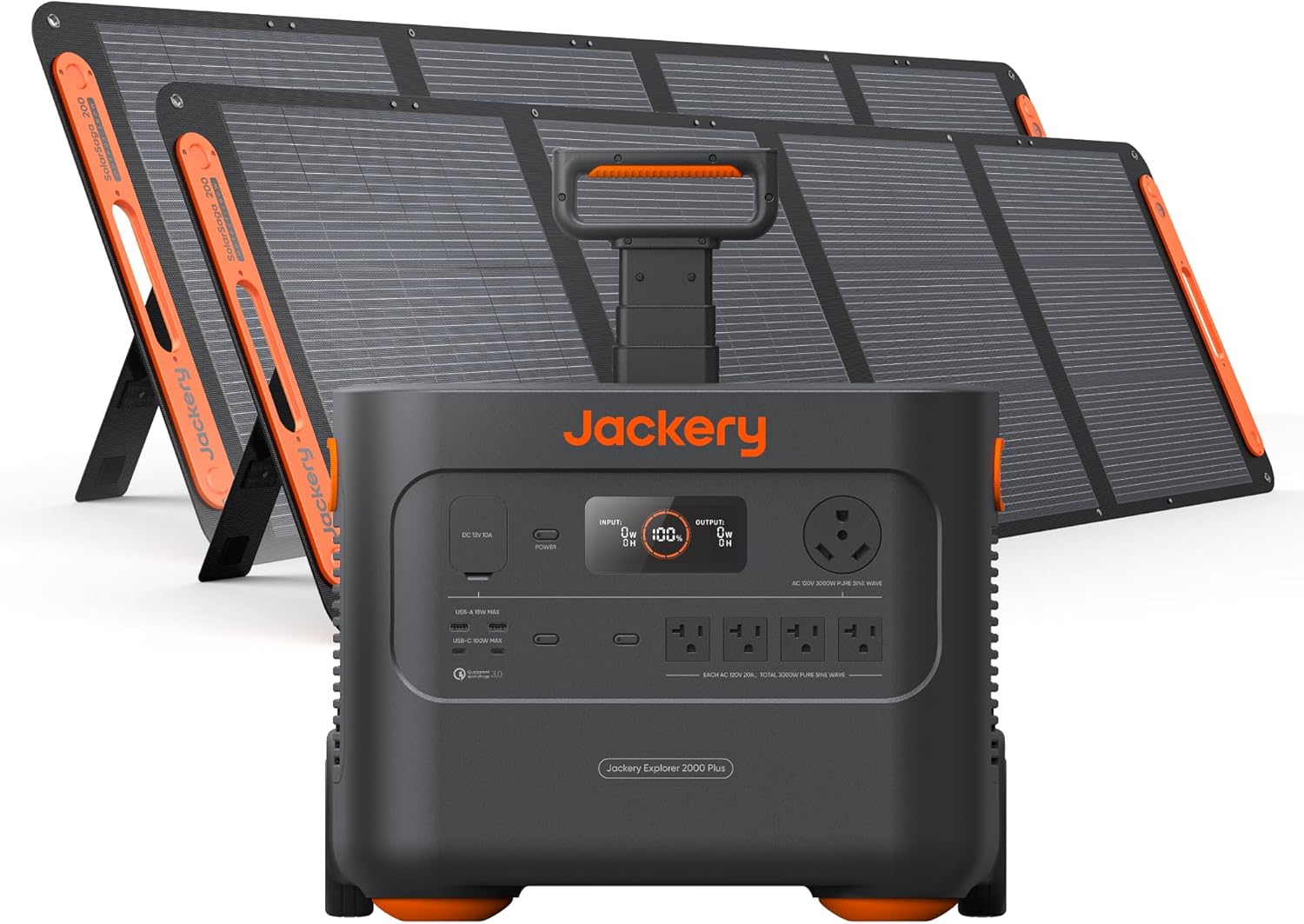 Jackery Explorer 2000 Plus and 2x200W Solar Panels, 2042Wh, 3000W AC Output | LiFePO4 Battery, Expandable to 24kWh, UPS Home Backup, for Camping, RV, Off-Grid, Emergency : Patio, Lawn & Garden - product photo