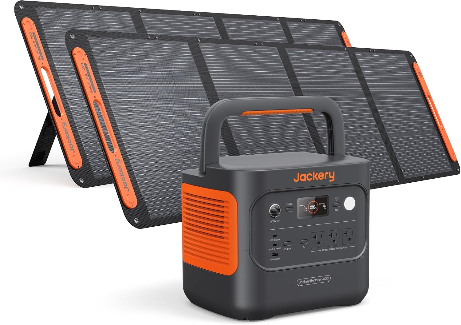 Jackery Explorer 2000 v2 solar generator with 2x200W solar panels 2042Wh