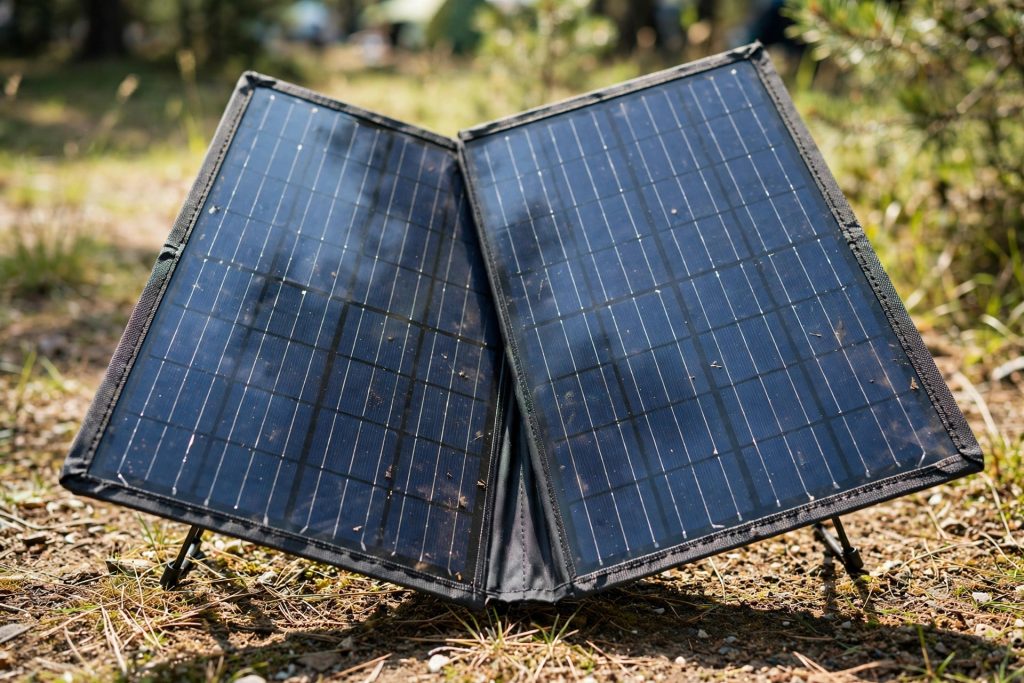 Jackery SolarSaga 100W foldable monocrystalline solar panel with USB outputs for camping power stations