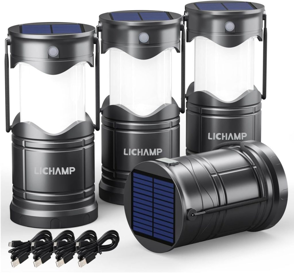 Lichamp 4-pack solar LED camping lanterns with USB charging cables review