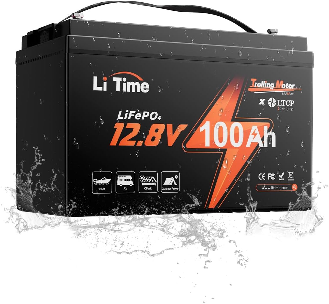 Litime 12V 100Ah Trolling Motor LiFePO4 Battery for Marine, Boat, RV, Yacht | Group 31, 100A BMS, Max. 15000 Cycles, Low Temp Protection, IP65 Waterproof, Max 4P4S, 1280Wh Energy,