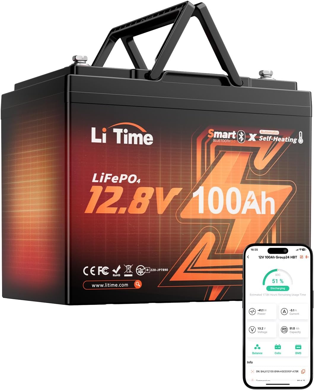 LiTime 12V 100Ah Self-Heating real product photo