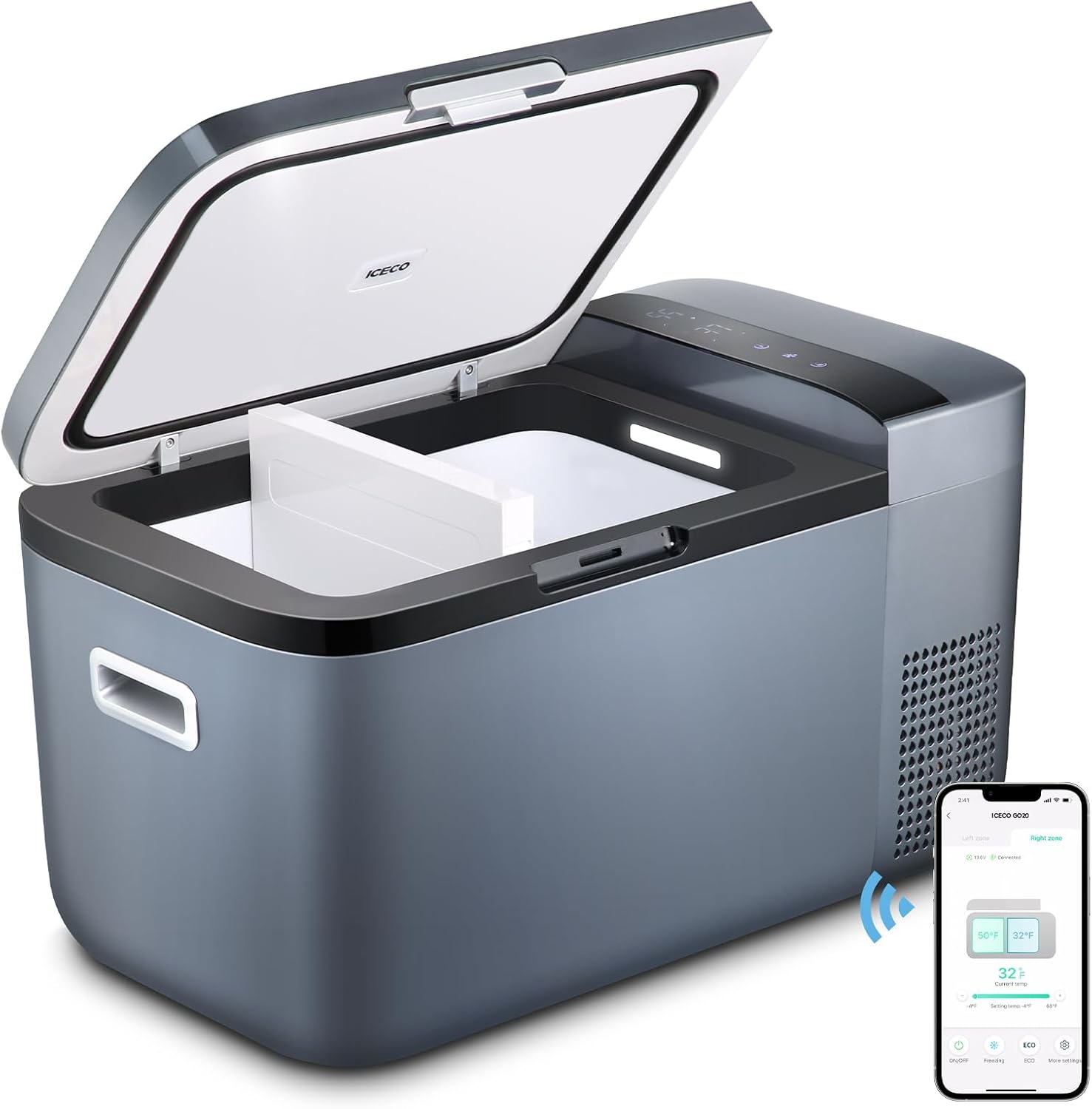 ICECO GO20 21 quart dual zone 12V car fridge freezer real product photo