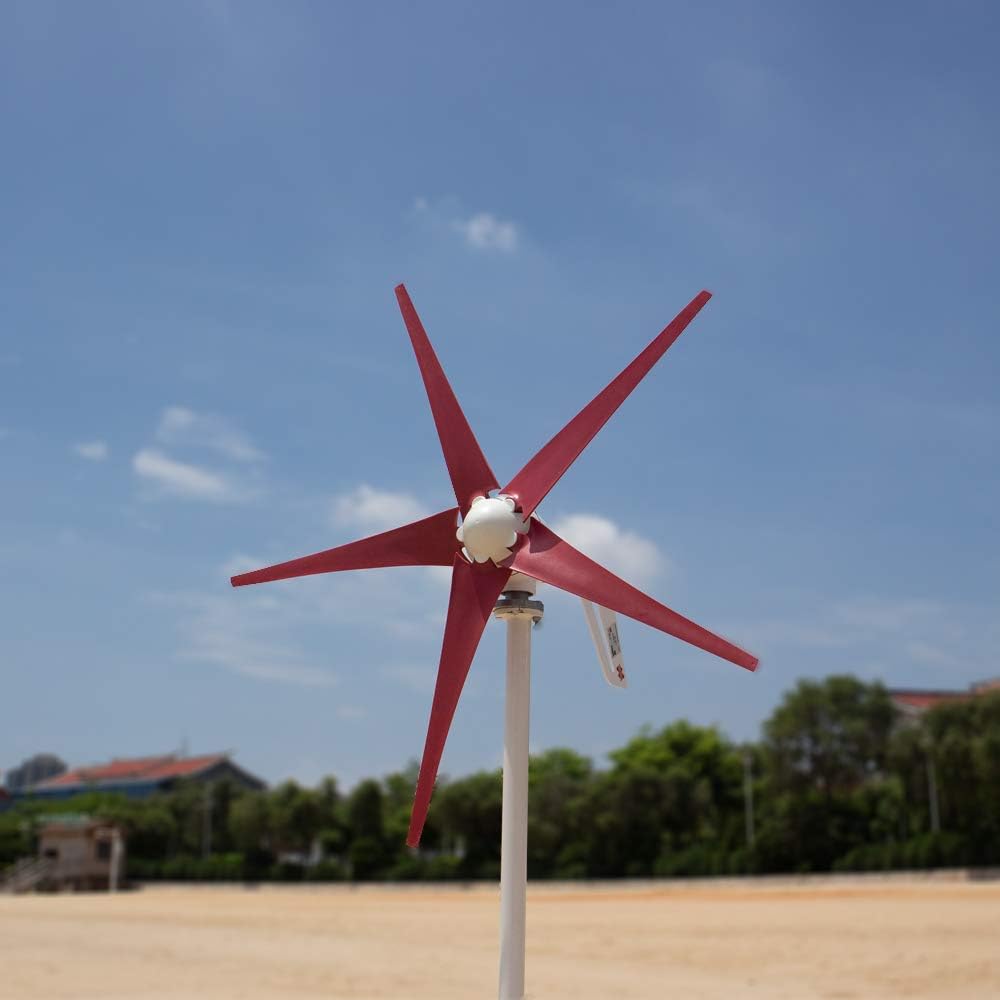 Marsrock Light and Powerful Small Three Colors 5 Blade 400W Wind Turbine Generator Kit AC 12V/24V with Windmill Generator Controller for Home Use (24V-Red)