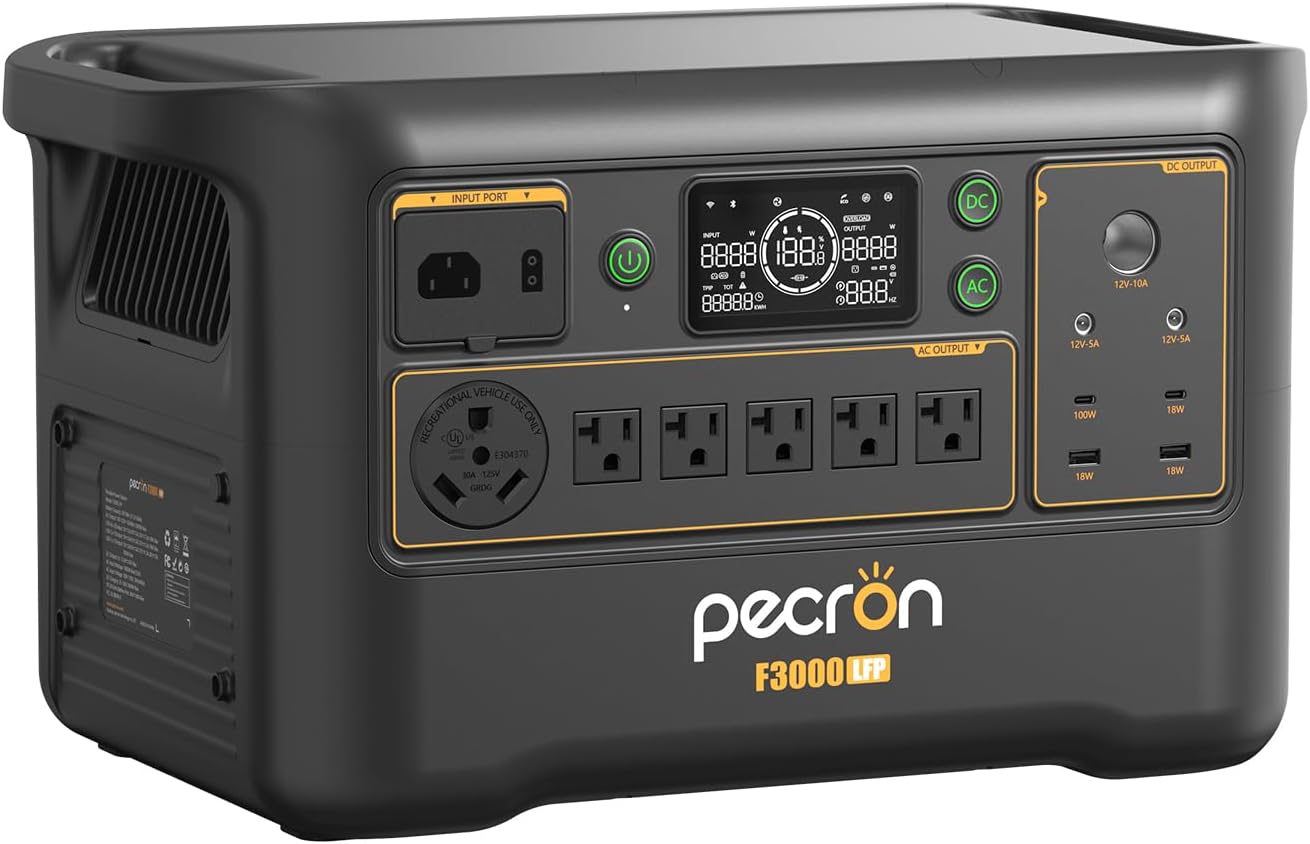 PECRON Portable Power Station F3000LFP, 3072Wh Solar Generator, 3600W LiFePO4 Battery Home Backup, Fast Charging Power Station Expand Capacity to 10752Wh, Solar Generators for Home Use, Camping, RV : Patio, Lawn & Garden - product photo
