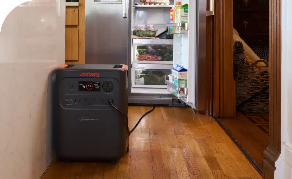 Portable power station keeping a refrigerator running during a home power outage