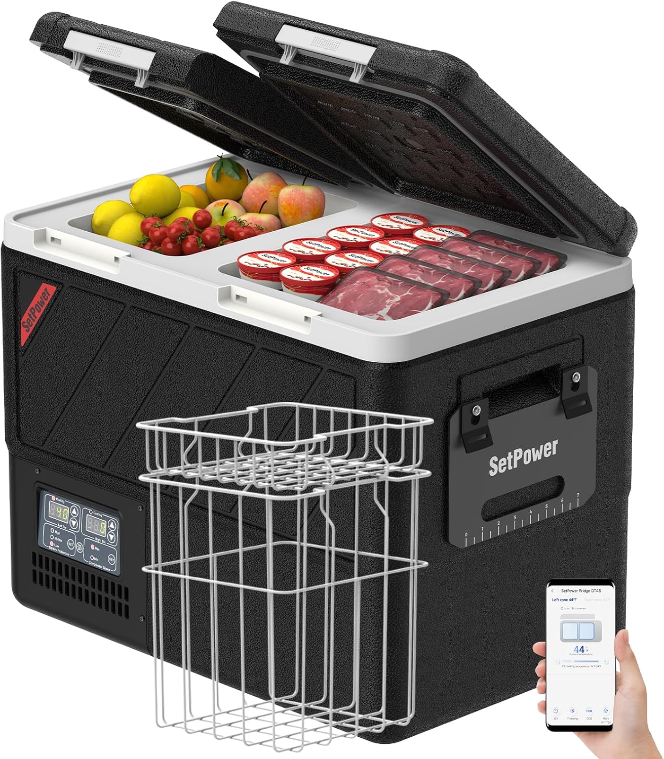 SetPower PT35 dual zone 12V car refrigerator, 35 liter portable fridge freezer with app control