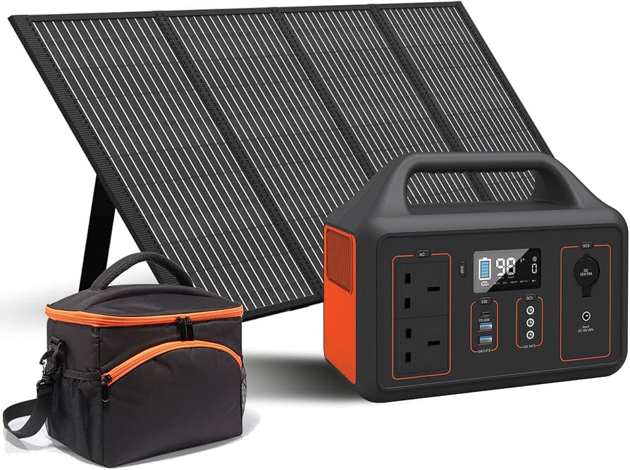 Solar generator kit with a folding solar panel for outdoor power needs