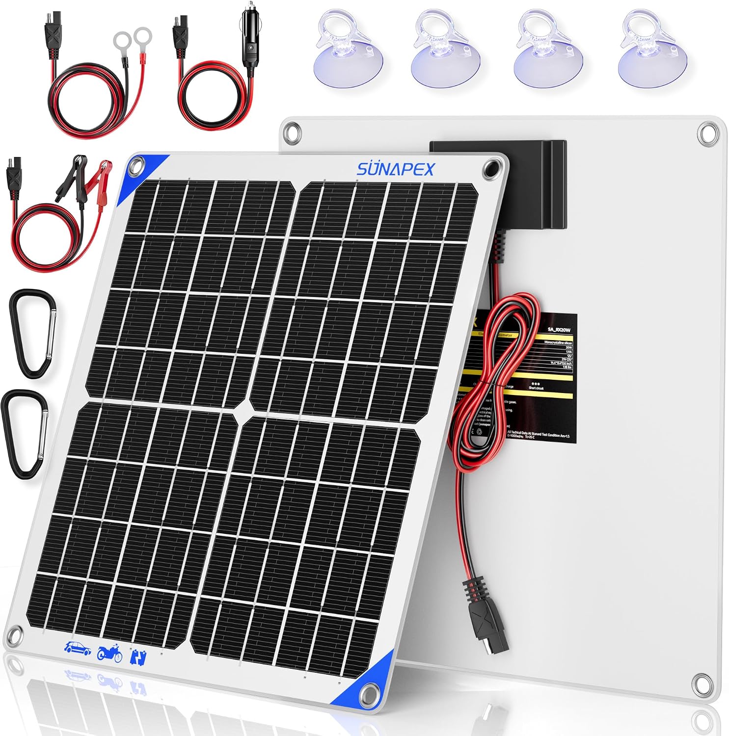 SUNAPEX 20W 12V solar trickle charger maintainer product photo