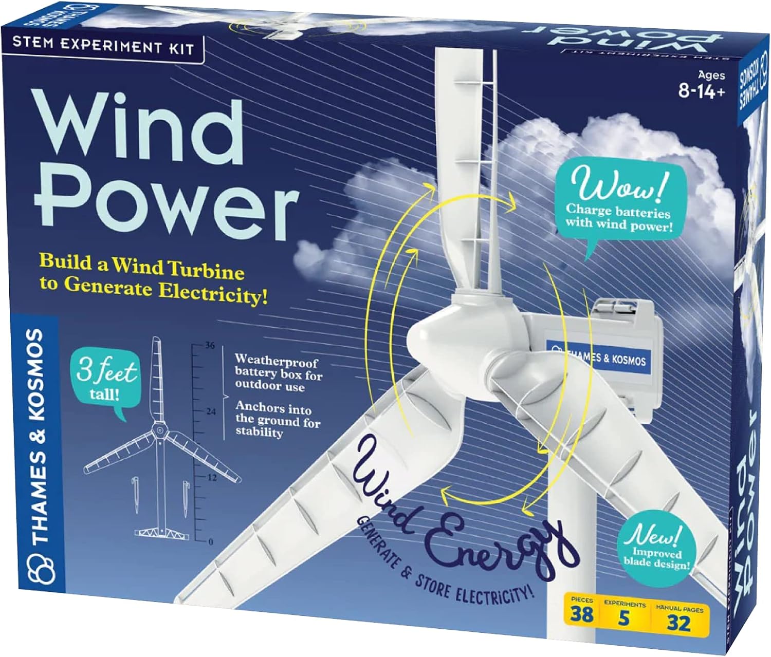 Thames & Kosmos Wind Power V4.0 STEM Experiment Kit | Build a 3ft Wind Turbine to Generate Electricity | Learn About Renewable Energy & Power a Small Model Car | Weatherproof for O