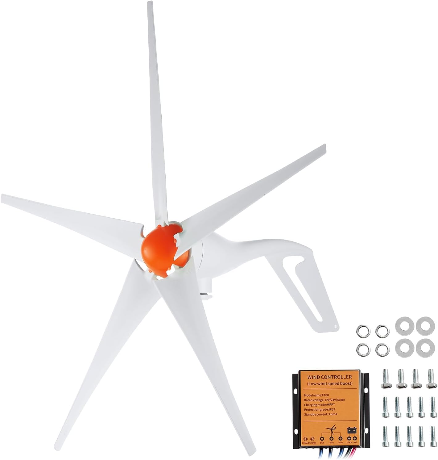 VEVOR 500W Wind Turbine Generator, 12V Wind Turbine Kit, 5-Blade Wind Power Generator with MPPT Controller, Adjustable Windward Direction & 2.5m/s Start Wind Speed, Suitable for Home, Farm, RVs, Boats : Patio, Lawn & Garden - product photo