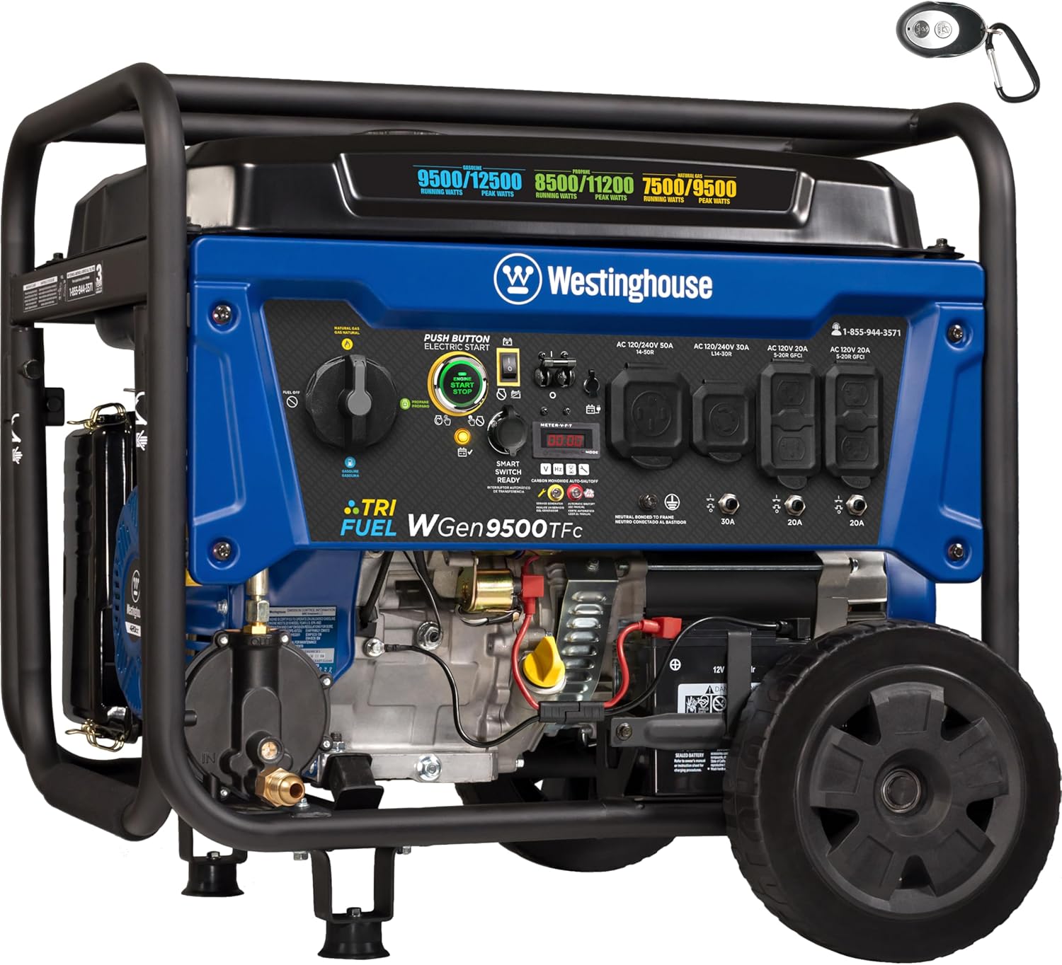 Westinghouse 12500 peak watt tri-fuel portable generator product photo
